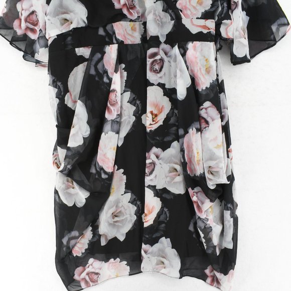 City Chic Women's V-neck Black Floral Print Dress - Picture 6 of 8